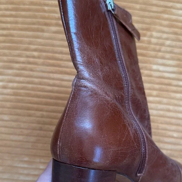 Boho Chestnut Brown Faux Leather 70s Platform Ankle Boots US Size 6 - Picture 6 of 7
